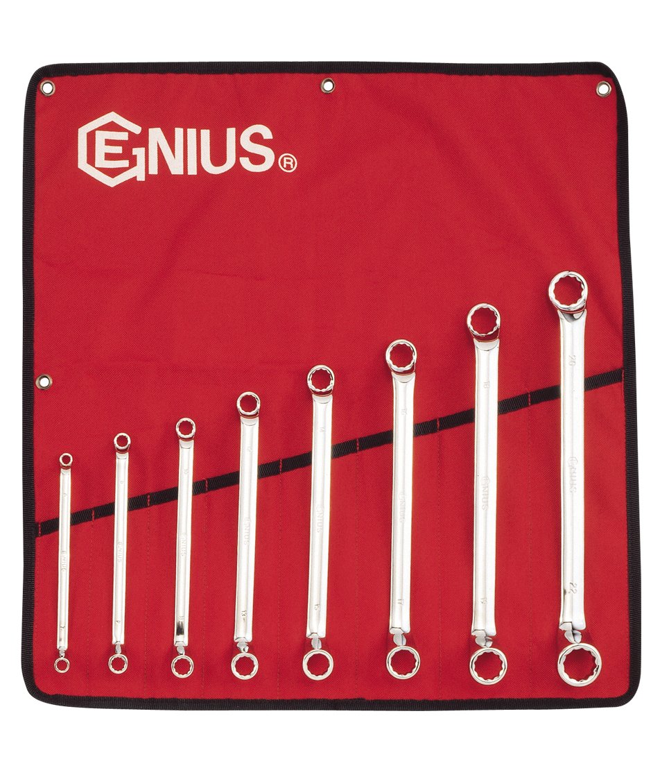 GENIUS TOOLS8PC Metric Double Ended Offset Ring Wrench Set (Mirror Finish) - DE-708M