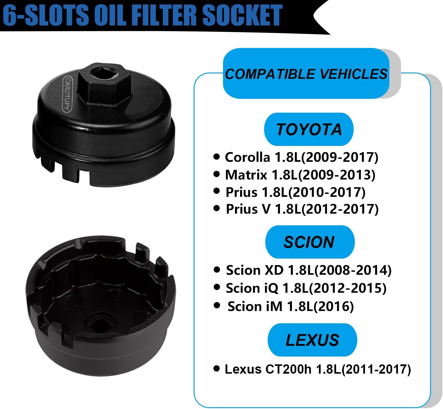 2PCS Oil Filter Wrench Set, Oil Filter Remover Tool 64.5mm 14 Flute Oil Filter Socket Set For Toyota Tacoma 4Runner Camry Tundra RAV4 Lexus ES300h and More