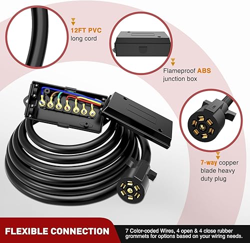 Miniatura 7 de Nilight - Enchufe resistente en línea de 7 vías con cable de 16ft y caja de empalmes resistente a la intemperie de 7 pines para remolques de