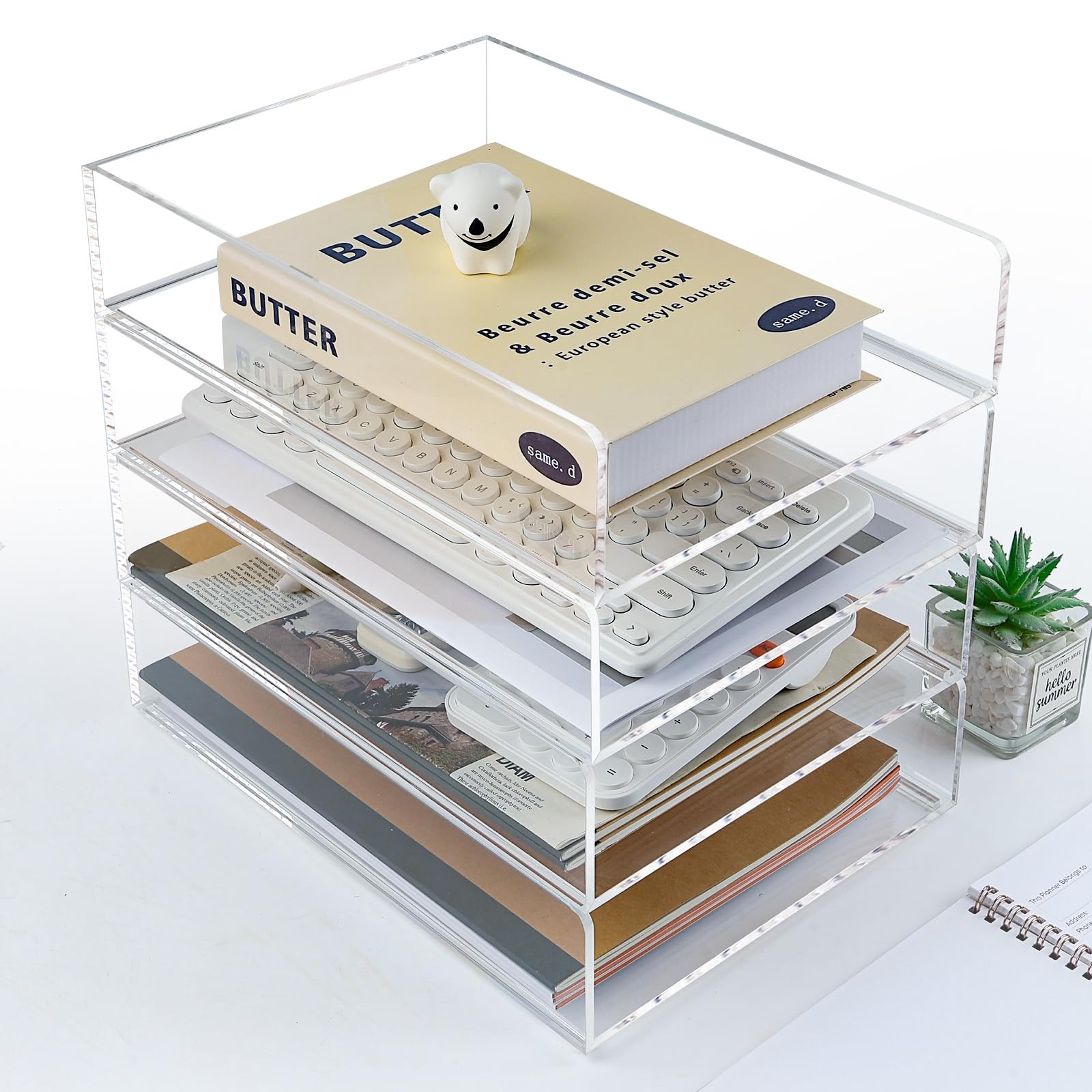 Confezione da 4 vassoi organizer in acrilico per documenti trasparenti, organizer da scrivania in acrilico e organizer per accessori, perfetto per documenti, iPad, lettere, documenti da ufficio A4