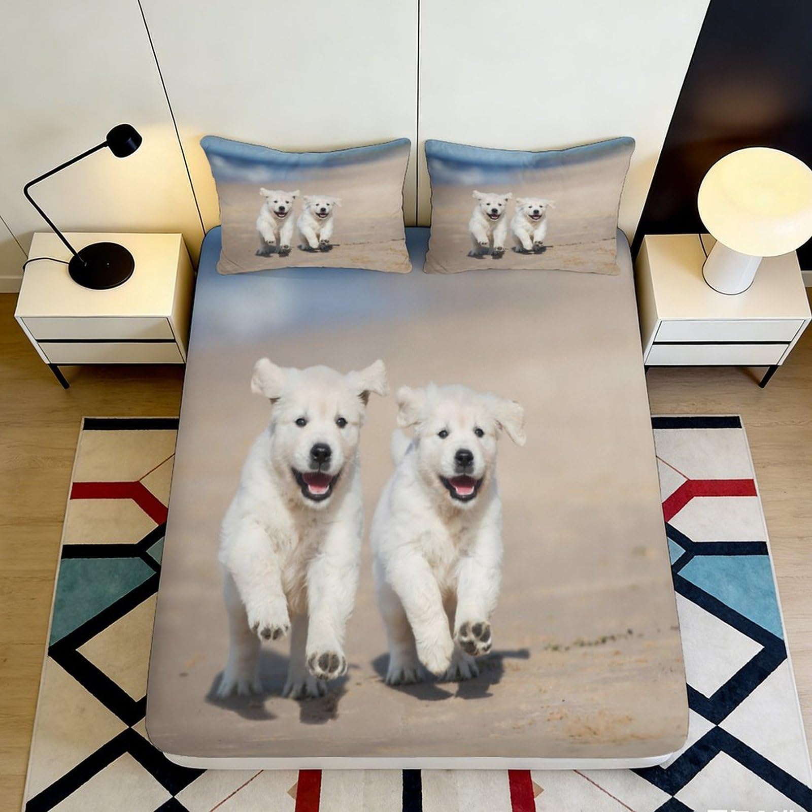 3D Printed Polar Bear Fitted Sheet Microfiber soft touch, wrinkle resistant, easy care, home decor, guest room bedding, mattress cover 140x200x25cm