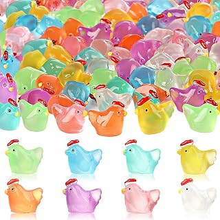 40pcs Luminous Mini Chicken Figurines Resin Miniature Animals 8 Colors Tiny Chickens Miniature Glow in The Dark for Outdoor Garden Party Potted Plant Diy Dollhouse Micro Landscape Tiny Home Decor