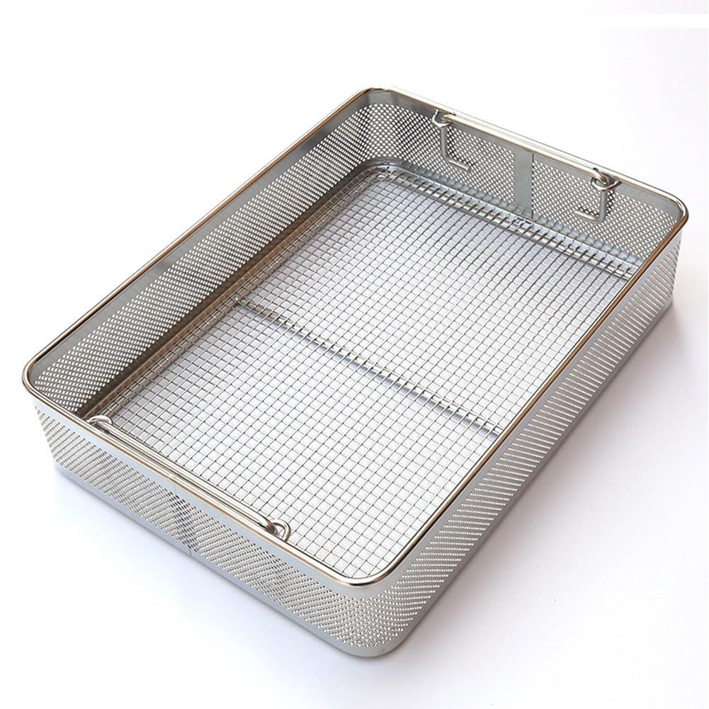 Bandeja para instrumentos de acero inoxidable 304, cesta de esterilización para sala de suministros de equipos médicos, para laboratorios, instrumental hospitalario y odontológico.(34*25*7cm)