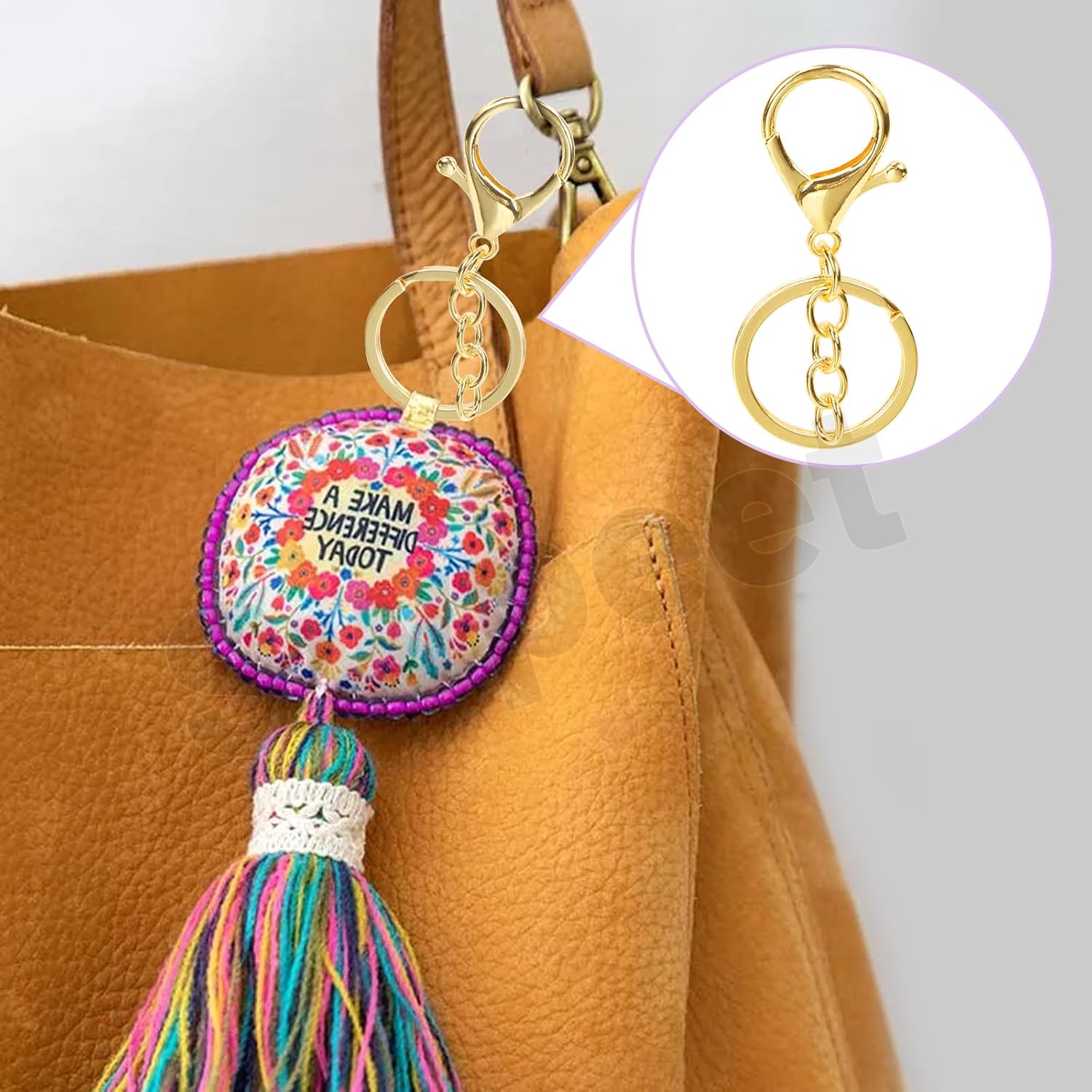 Swpeet 10Pcs Iridescent Color Lobster Claw Clasps with Key Chain and Flat Split Keychain Ring Assortment Kit, Swivel Clasps Hook Clips Swivel Snaps Hooks for Purse Strap Keychain DIY Crafts - Image 6