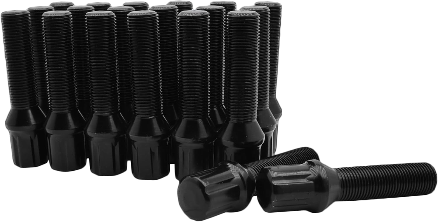 20 Pc Black 14x1.5B Spline Tuner Lug Bolts for Aftermarket Wheels - 50 MM Shank Length Wheel Bolt (Extended Length) - Compatible with Mercedes Benz Vehicles W/ 14x1.5 Thread Pitch + 2 Keys