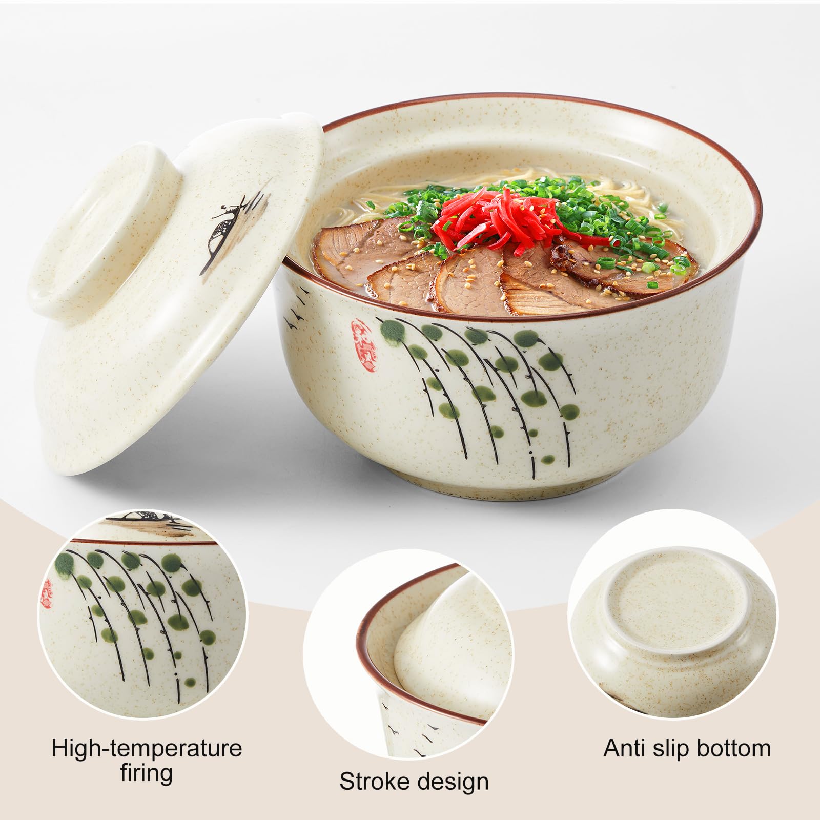 Amazon.com | LemonRoad 4 Pack 25oz Ceramic Ramen Bowl with Lid