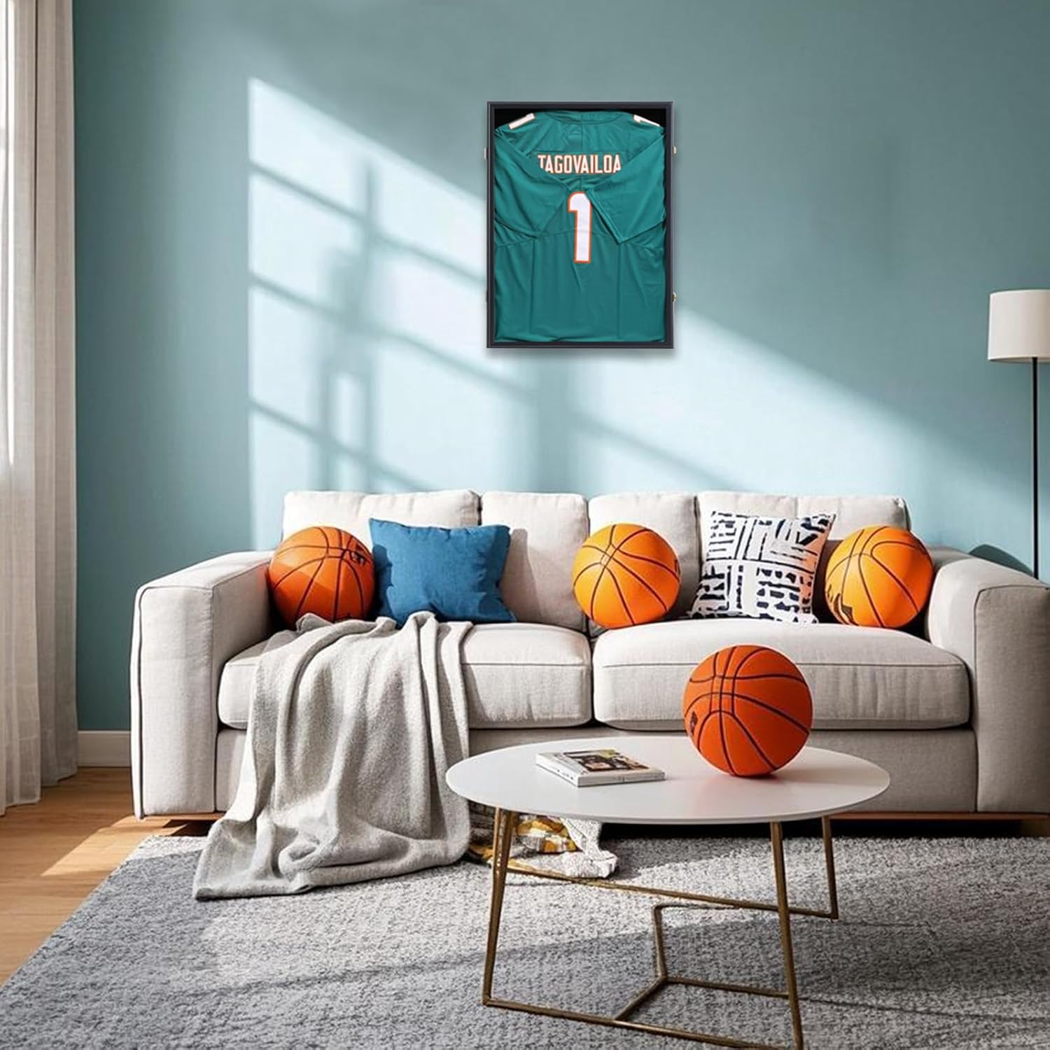 Jersey Frame Display Case - Jersey Display Frame Shadow Box for Jersey Display Case with UV Protection Acrylic Panel Gold Locks for Baseball Basketball Football Soccer Hockey Sport Shirt Black