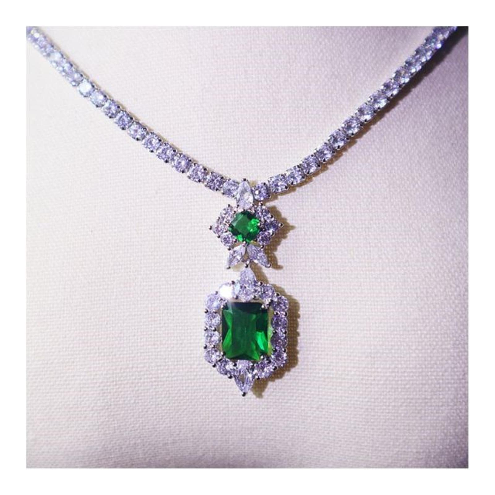 LOKILOKI Schmucksets Für Frauen S925 Sterling Silber Smaragd Edelstein Ohrringe Funkelnde Halskette Klassisch Feiner Schmuck