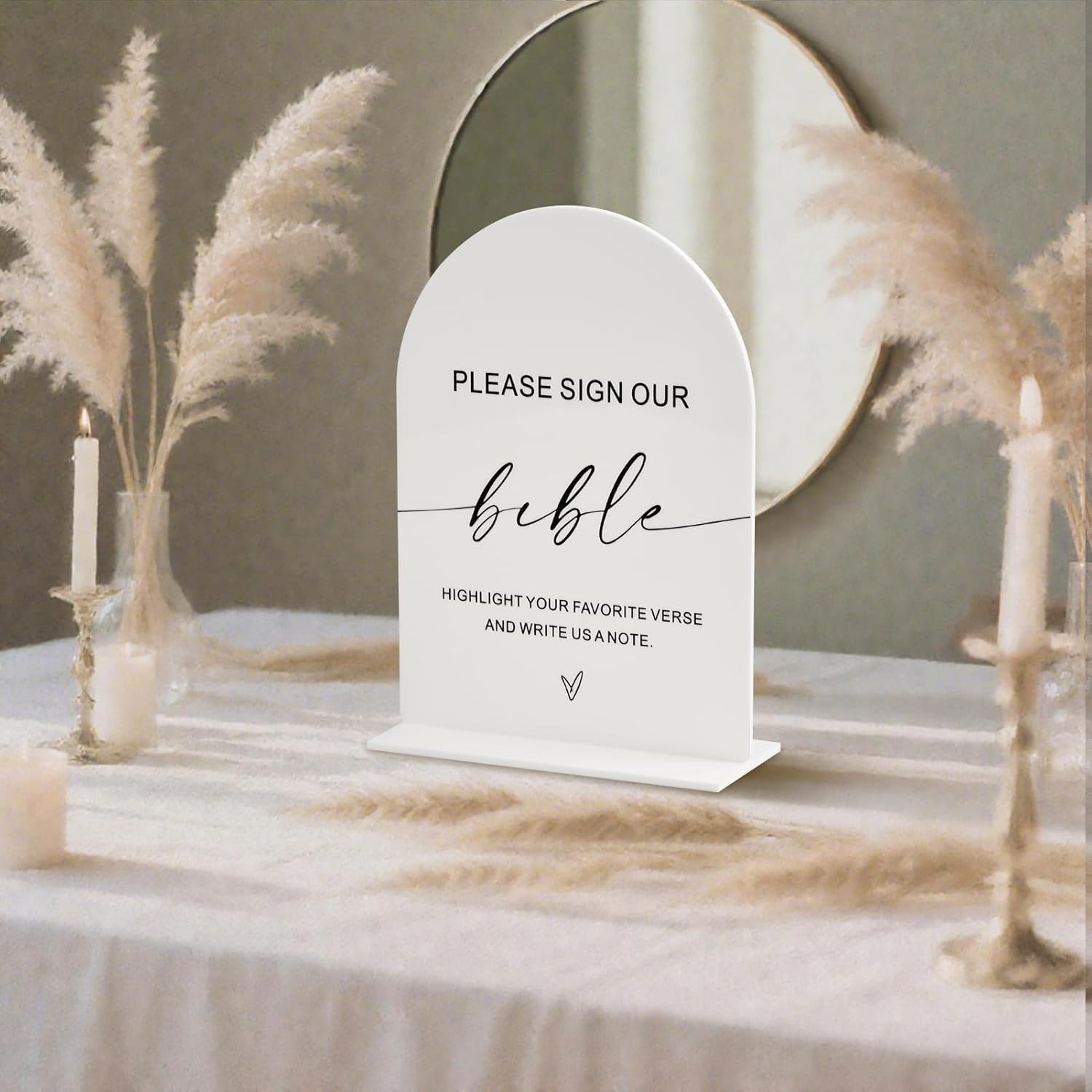 Please Sign Our Bible Acrylic Wedding Sign – 5"x7" Arch Sign with Base Calligraphy Table Sign for Guest Book, Ceremony Reception Decor - Image 2