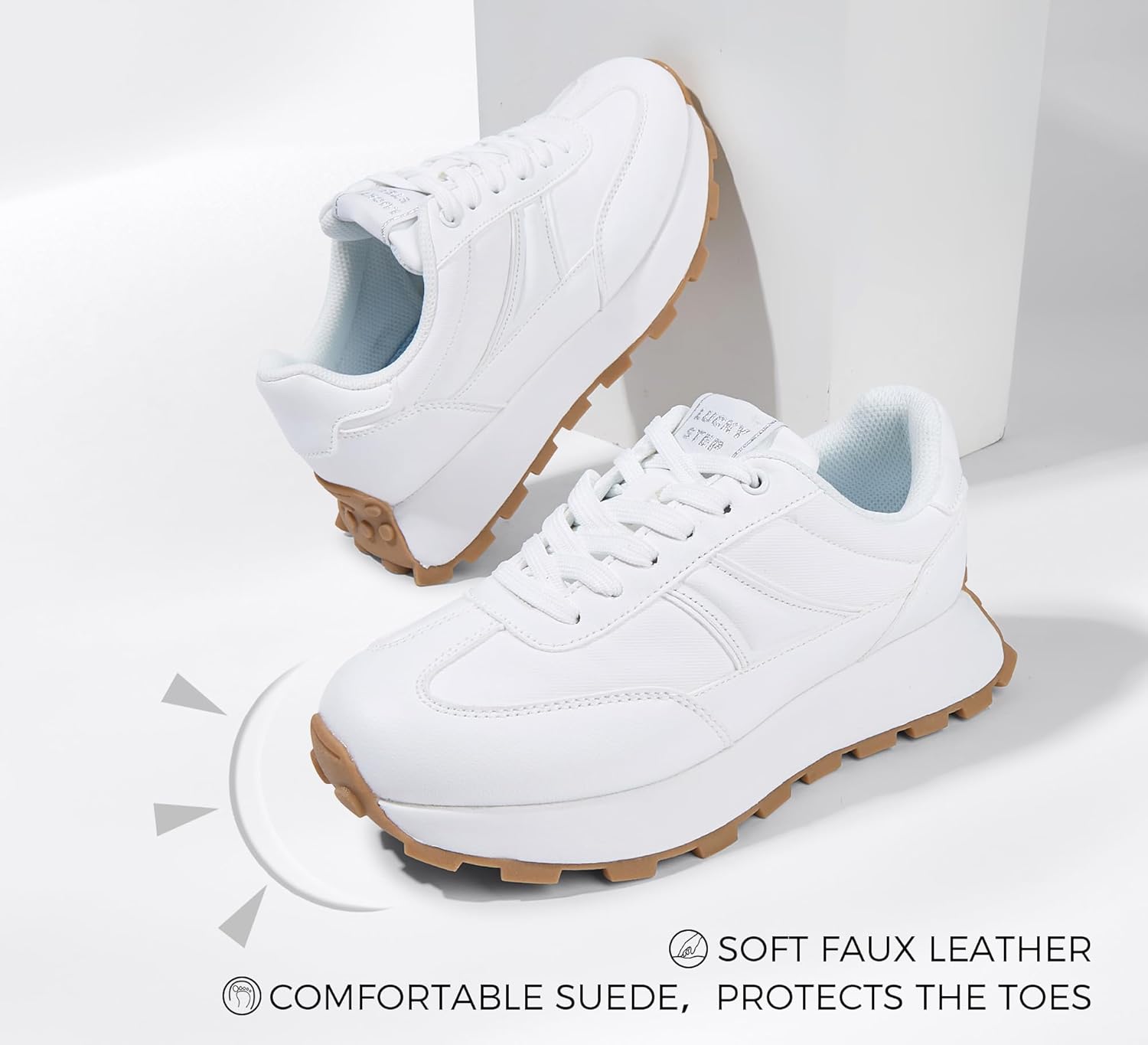 LUCKY STEP Women's Platform Retro Sneakers Classic Trainers Casual Footwear Tennis Running Chunky Lace-up Stylish Walking Shoes
