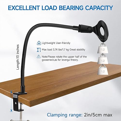 Miniatura 5 de Soporte de micrófono de 13 pulgadas, soporte de micrófono de escritorio flexible de cuello de cisne, soporte de micrófono multifunción con clip de