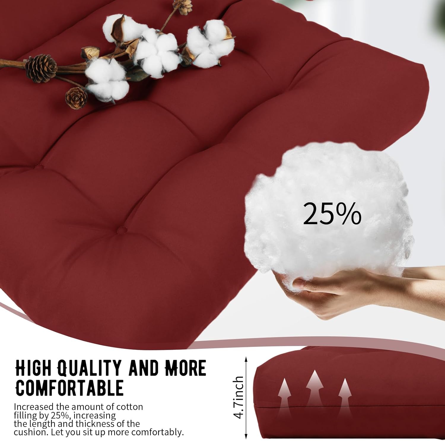 2 Pack Adirondack Chair Cushion, Waterproof Rocking Chair Cushion - Fade Resistant Patio Furniture Cushions, Thickened Patio Chair Pad for Outdoor and Indoor, 49x20x5 Inch