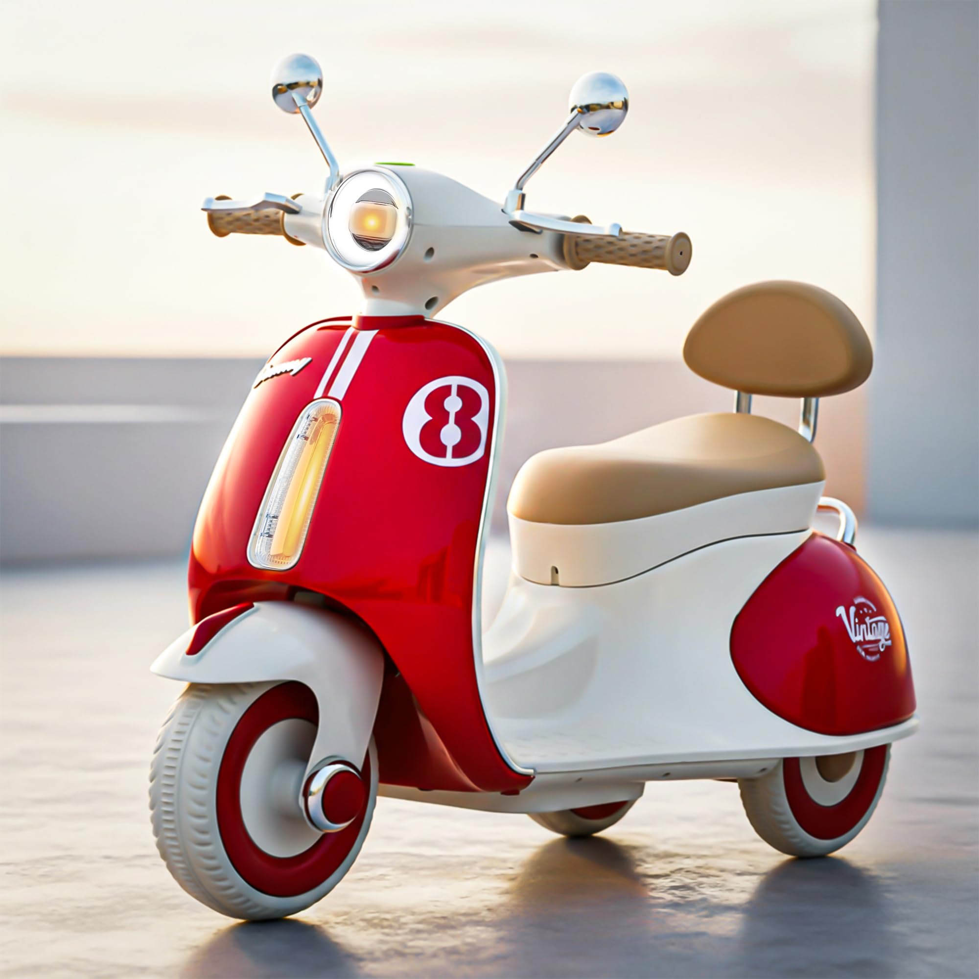 Baybee Vintage Battery Operated Bike for Kids, Ride on Toys Kid Scooty with Light & Music | Baby Rechargeable Battery Bike | Electric Bike for Kids to Drive 2 to 6 Years Boys Girl (Red)