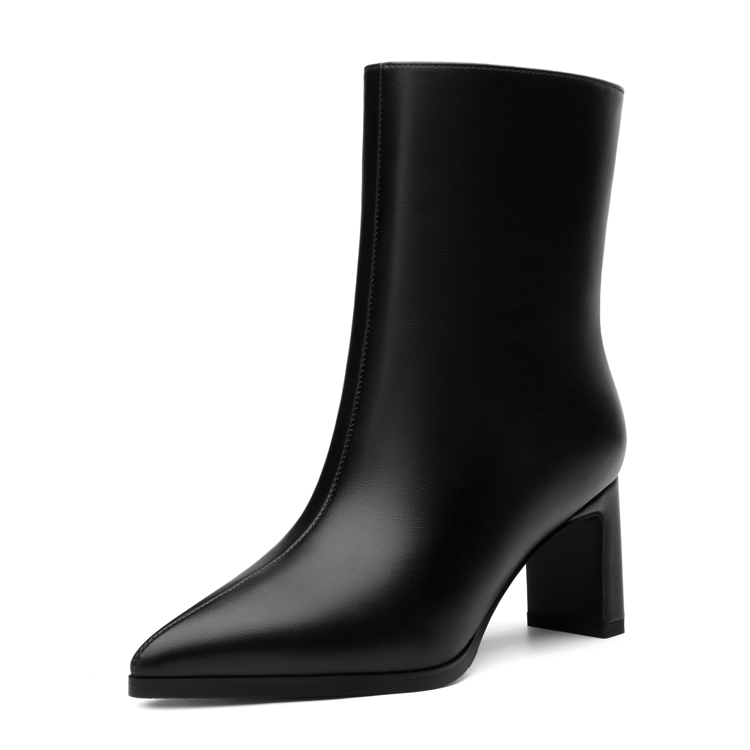 SKYSTERRY Womens Ankle Boots Pointed Toe Chunky Block High Heel Short Booties Comfortable Pull On Fall Boots for