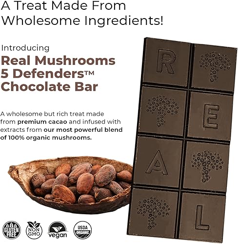 Miniatura 6 de Real Mushrooms Suplemento orgánico en polvo de melena de león para cognición y apoyo inmunológico 60 porciones y 5 Defenders Chocolate 2 onzas con