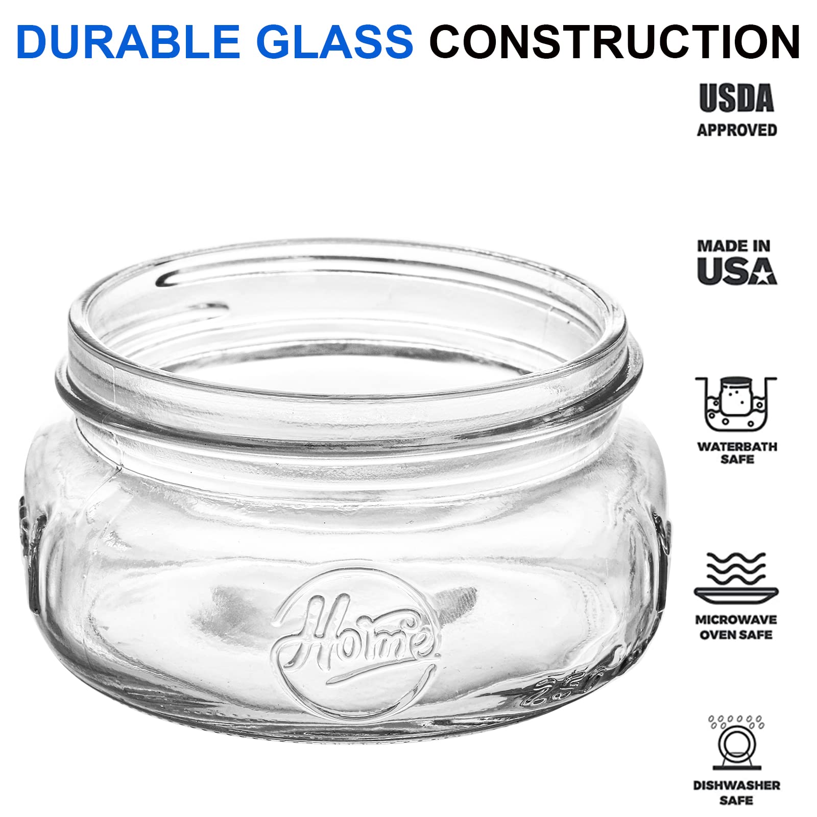 Tebery 12 Pack Home Glass Mason Jars with Silver Metal Airtight Lids and Bands, 8-Ounce Wide Mouth Glass Canning Jars for for Canning, Preserving, Meal Prep, Overnight Oats, Jam, Jelly