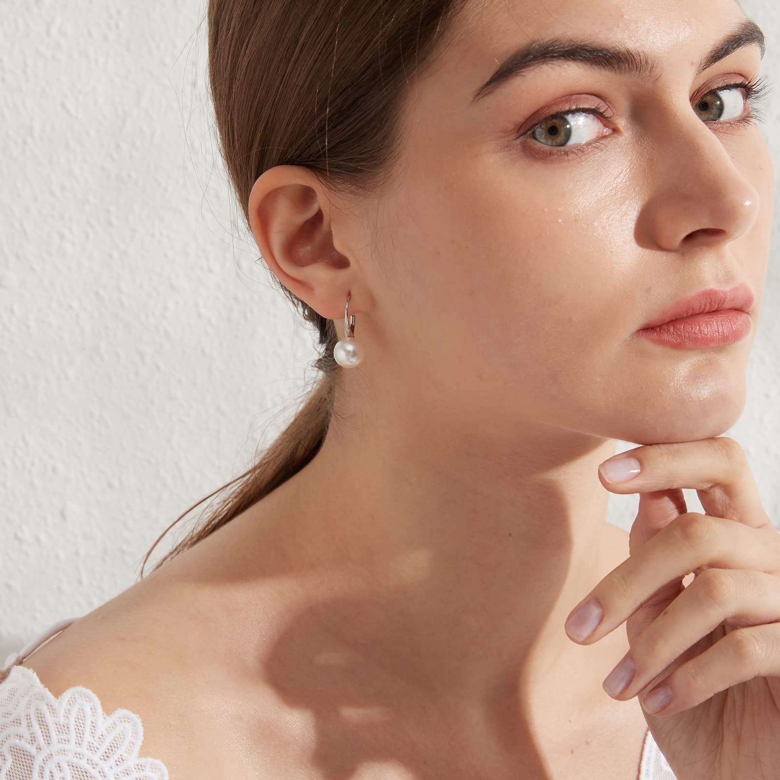 Orecchini Perle, Orecchini Perle Pendenti Argento Sterling 925 Placcato Oro Bianco 18 Carati, Anallergici Orecchini Perle Nere/Orecchini Perle Bianco 8mm-10mm Gioielleria Raffinata Donna