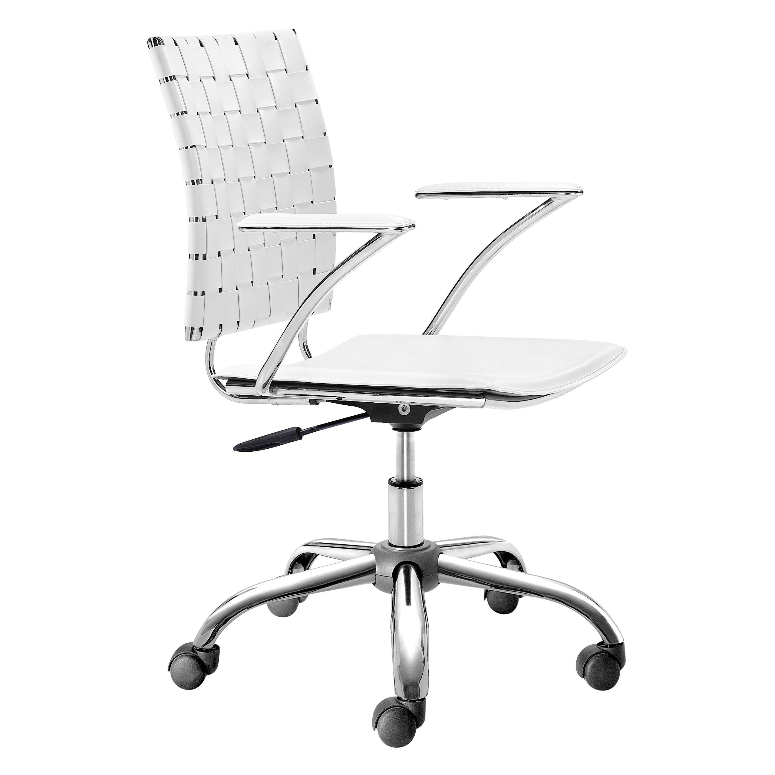Side view of the Zuo Criss Cross Office Chair with dimensions indicated