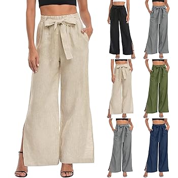 Amazon.com: Casual Cotton Linen Pants for Women Wide Leg