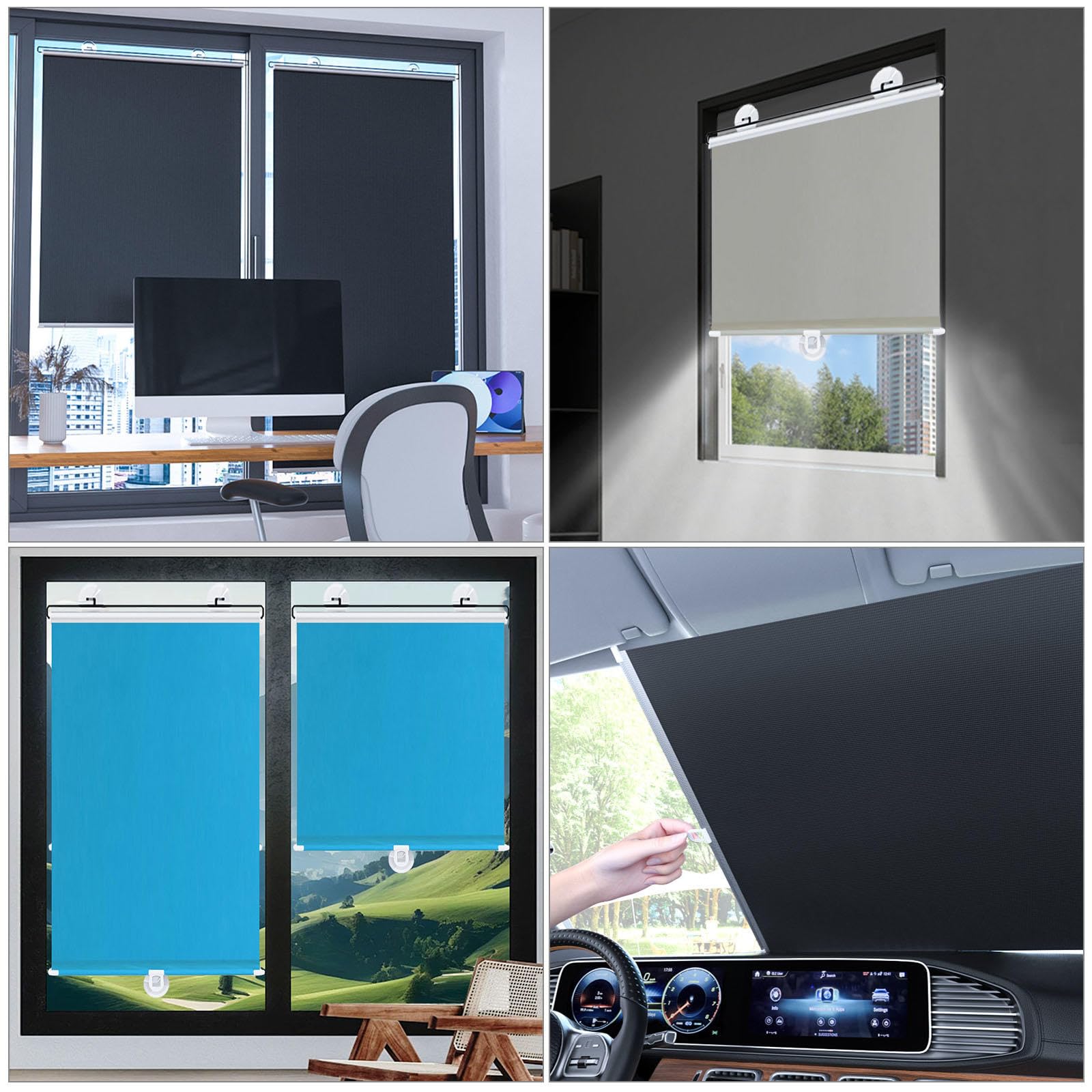 Saugnapf-rollos Ohne Bohren, Verdunkelungsrollos Für Fenster, Verdunkelungsvorhänge 30-80cm Breit, Dachfenster Rollos, Einziehbare/tragbare Sonnenschutzrollos Jalousien,grey-80x200cm/31*79in
