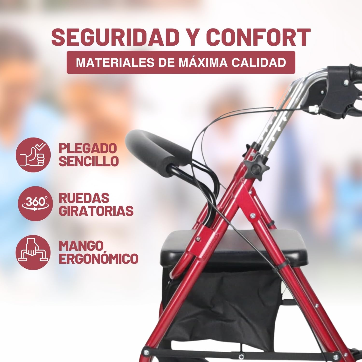 Andador para Ancianos con Asiento, Taca Taca Adultos 4 Ruedas Plegable, Ligero y Regulable, Caminador para Personas Mayores con Cesta, Modelo A01