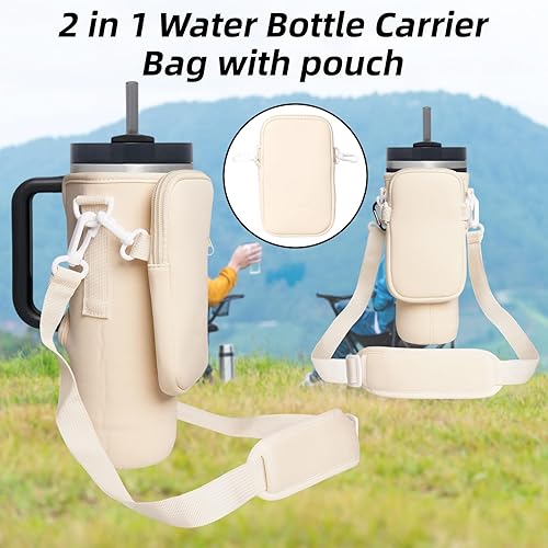 Miniatura 5 de Tiassis Bolsa de transporte para botella de agua para vaso Stanley de 40 onzas, soporte para botella de agua con bolsillo extraíble para teléfono y