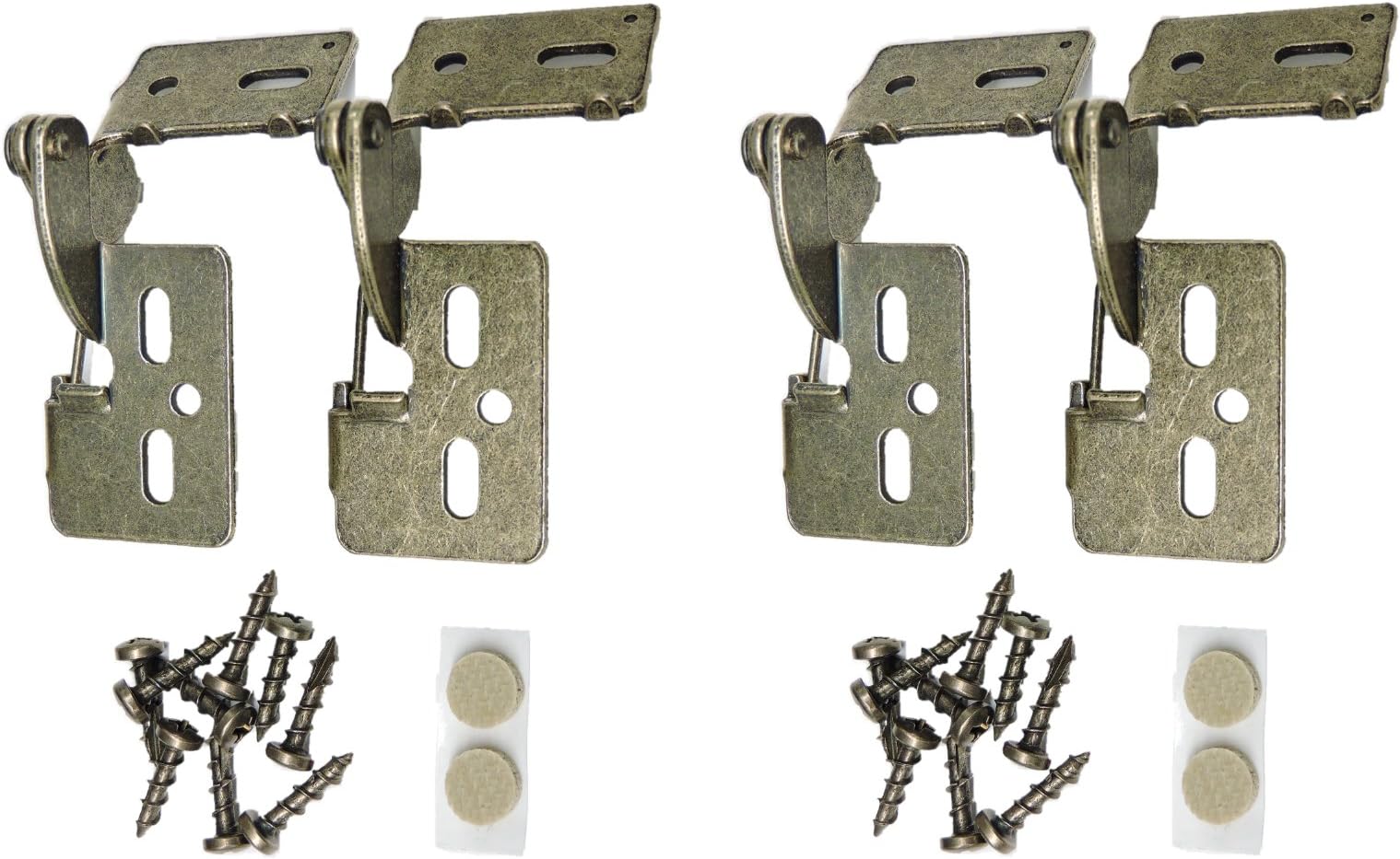 4 YOUNGDALE #5 Antique Brass 5/16 Overlay 5/8-1" Thick Door Concealed Snap Close Cabinet Hinges Frameless Framed Face Bumpers Screws Easy Simple Installation Table Saw Plunge Router Notch Embedded