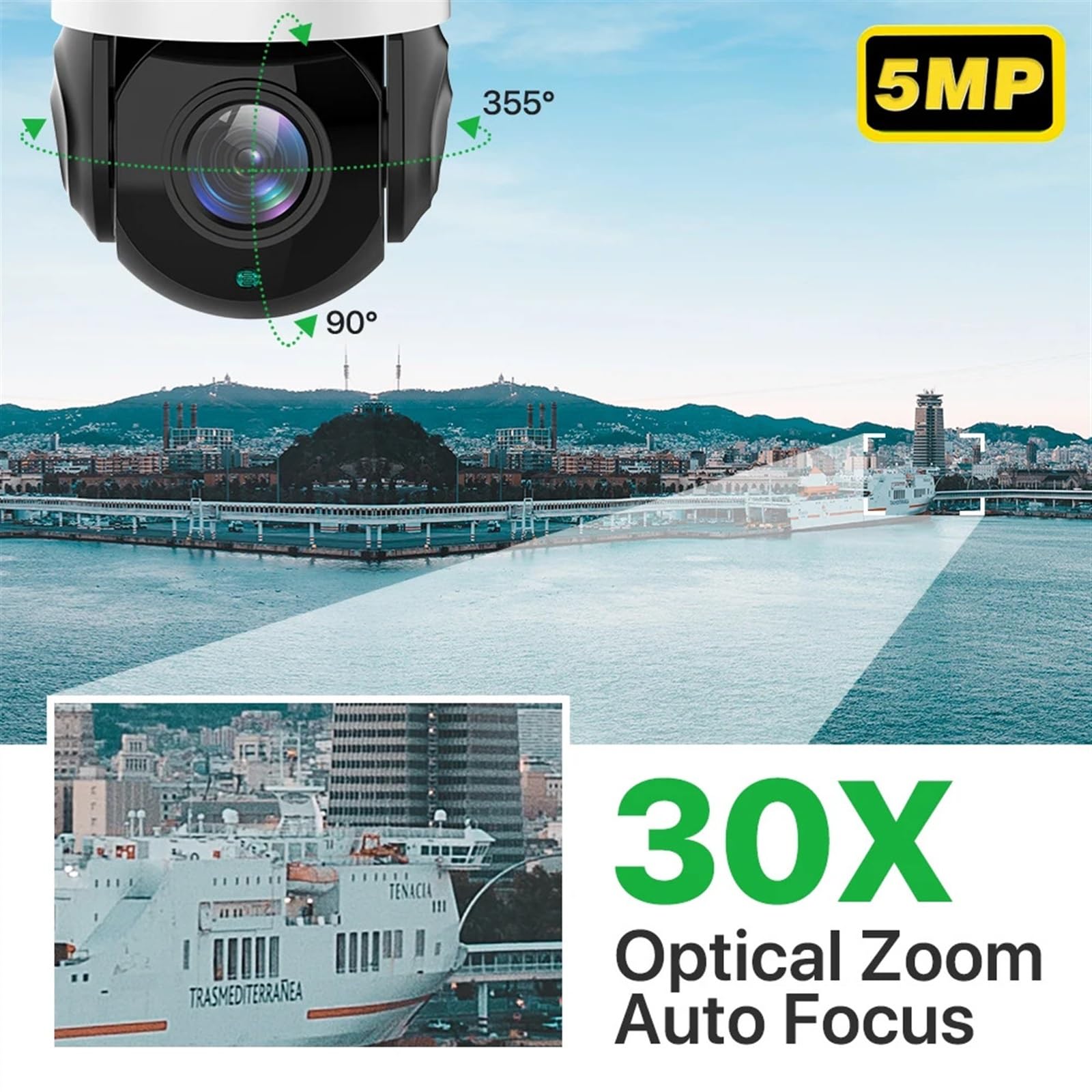 Telecamera di sicurezza, Telecamera IP esterna con scheda SIM 4G Zoom 30X speed dome PTZ di sorveglianza 5MP HD AI tracciamento automatico IR 80m(4G NO SD Card)