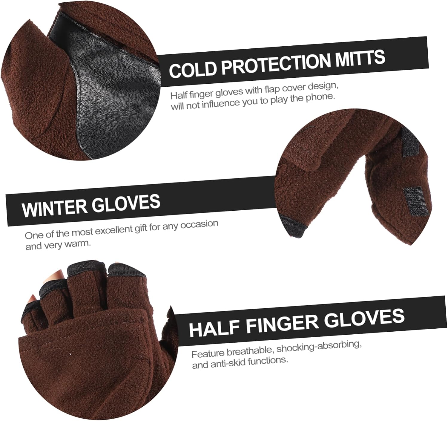 OUNONA 1Pair Winter Flap Cover Mittens for Men Touch Screen Half Finger Gloves with Thermal Fleece Lining for Outdoor Sports Texting Breathable Skid Design