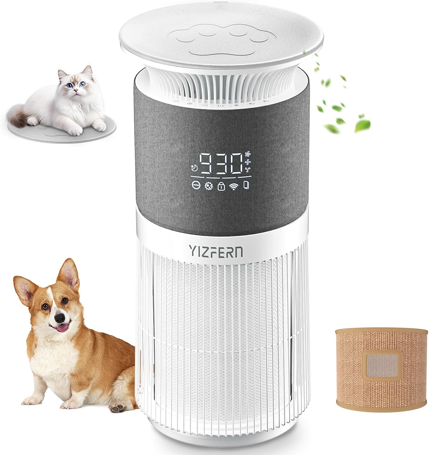Pet Air Purifier for Home Large Room up to 1736 sq.ft, Air Purifier for Home with HEPA Filter Purifies from Smoke, Pollen, Pet Dander & Allergies, Bedroom Quiet (Off White)
