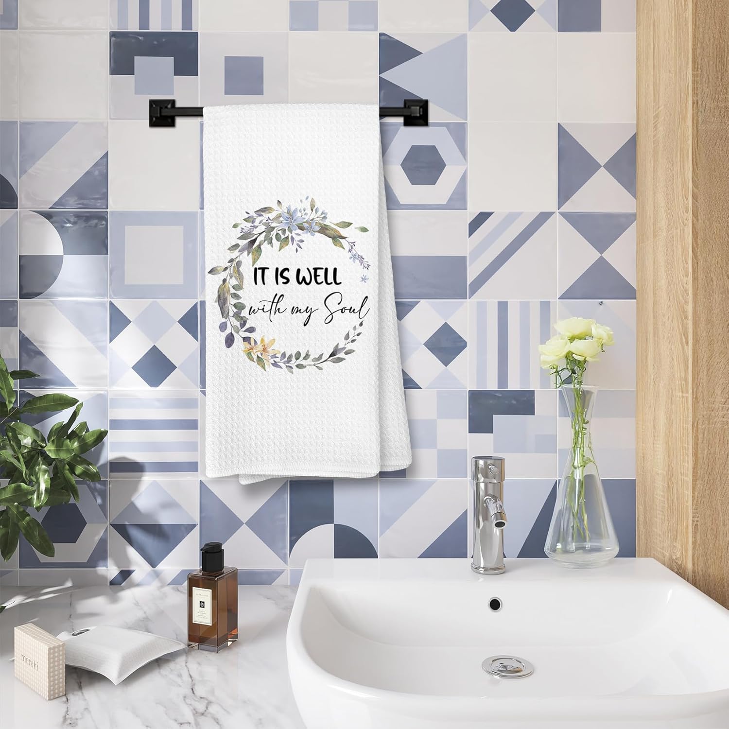 Voatok Christian Kitchen Towels, It is Well with My Soul Bible Verse Decor Hand Towels for Bathroom, Religious Christian Gifts for Women Faith Dish Tea Towels for Kitchen, 16x24 Inches - Image 5