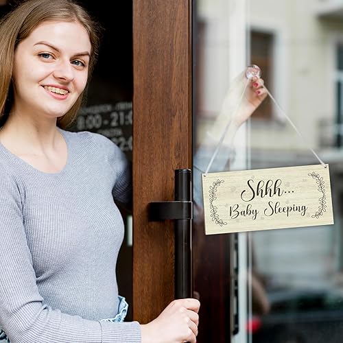 Miniatura 5 de Letrero decorativo colgante de madera, con texto en inglés Do Not Disturb, Baby Sleeping Sign, placa de madera rústica para puerta delantera, regalo