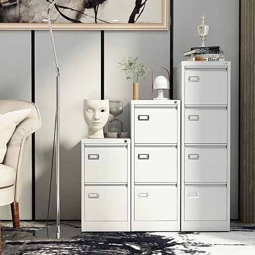 Miniatura 8 de Yizosh Archivador blanco de 3 cajones con cerradura, archivadores para oficina en casa, gabinetes de almacenamiento de archivos de oficina con