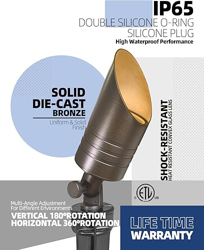 Vista 37 de MALORY Focos de paisaje de latón, paquete de 1 con bombilla MR16 (S02), iluminación LED de bajo voltaje de 12 V para exteriores para casa y árbol