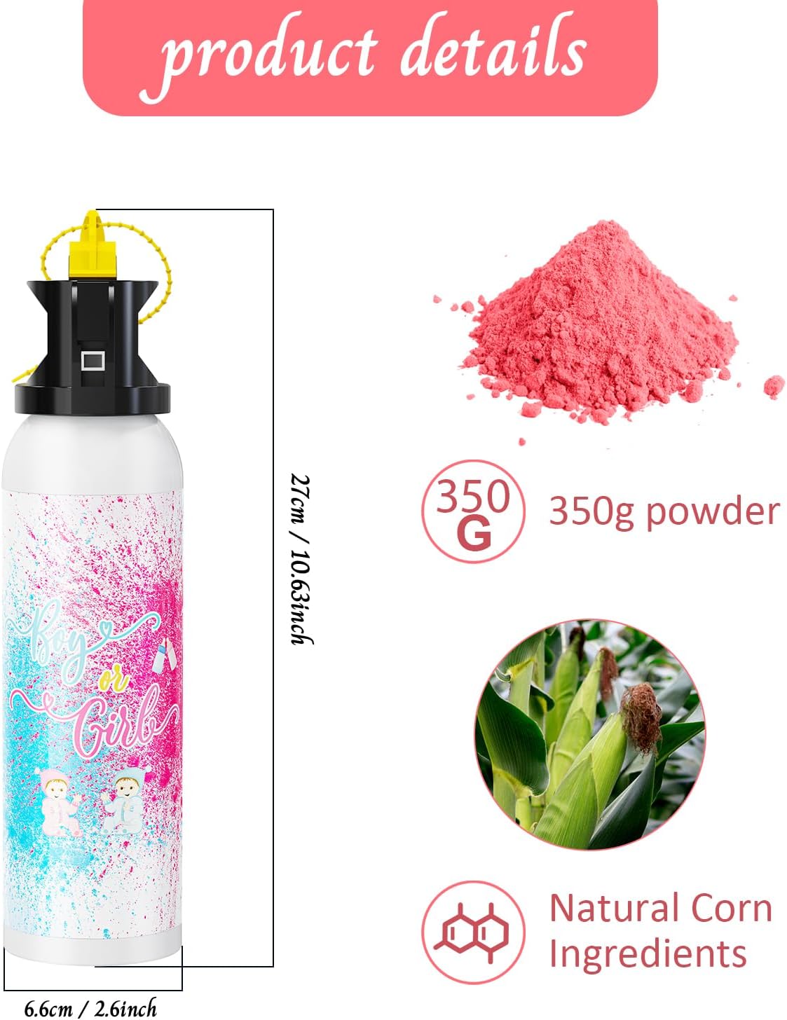 Large Gender Reveal Fire Extinguisher: 2 Packs Gender Reveal Ideas Only for Baby Girl with 100% Biodegragable for Gender Reveal Decorations - 20+ Feet (Pink)