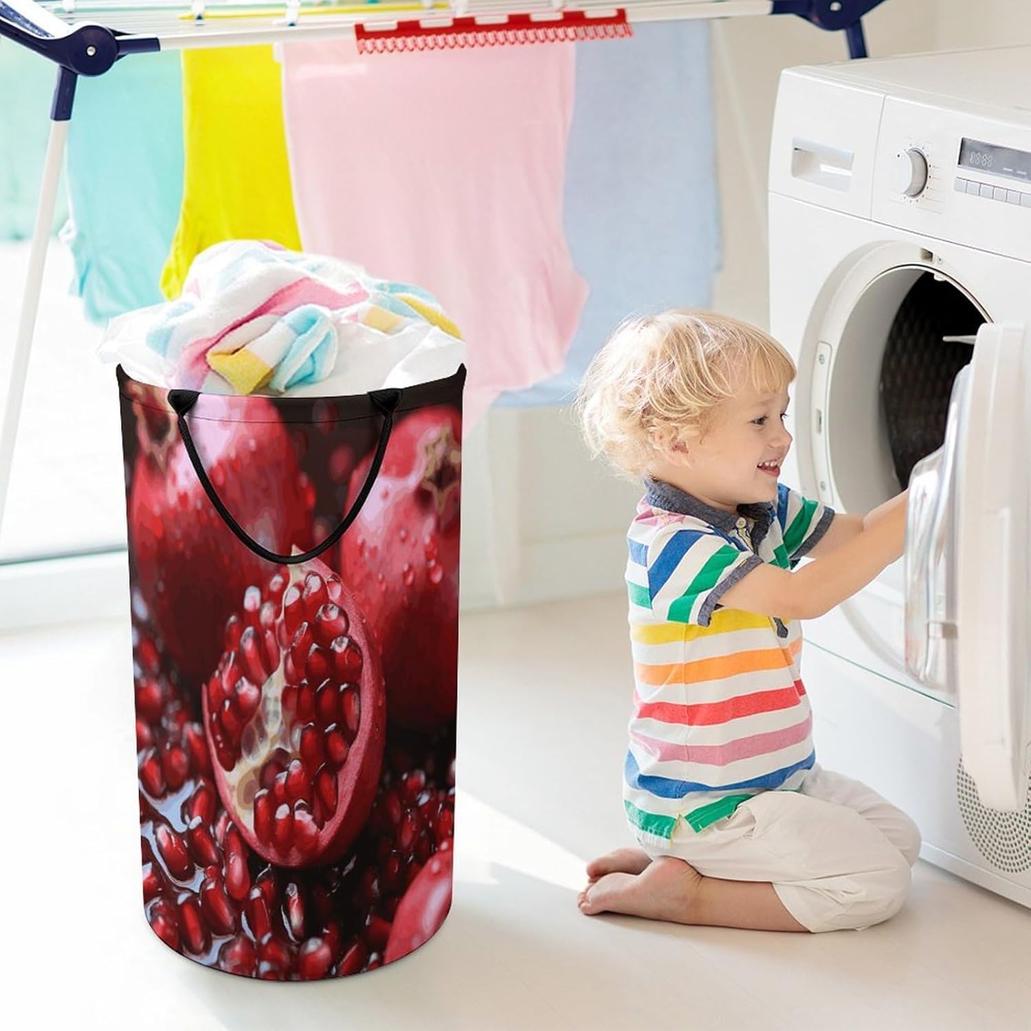 Pomegranate Fruit Large Capacity Laundry Baskets,Collapsible Clothes Hamper with Handles，Laundry Hampers for Bathroom,Bedroom,Towels