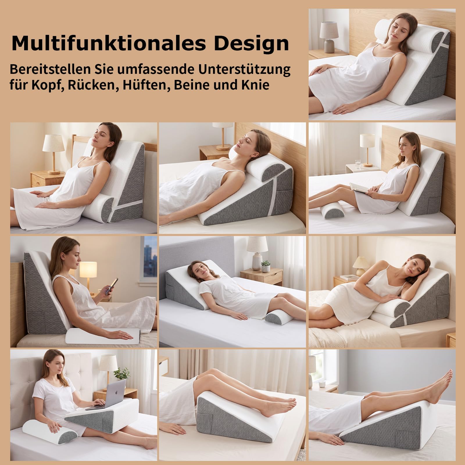 Keilkissen für Bett und Sofa, Schaum Reflux Kissen, Orthopädisches Schlafapnoe Kissen, Dreieckiges Kissen, für Schnarchen, Rückenschmerzen Linderung, Beinhochlagerung, Erholung nach Operationen, Lesen