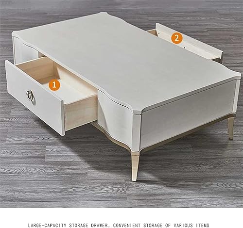 Miniatura 7 de BNNP Tea Table for Living Room Modern Stylish Living Room Center Table with 2 Drawers 472511551 Rectangular Wooden Legs Coffee Table Cream White