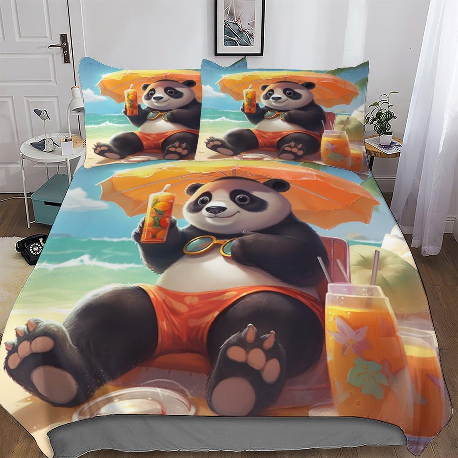 Housse de couette anti-pli microfibre douce parure de lit Panda King