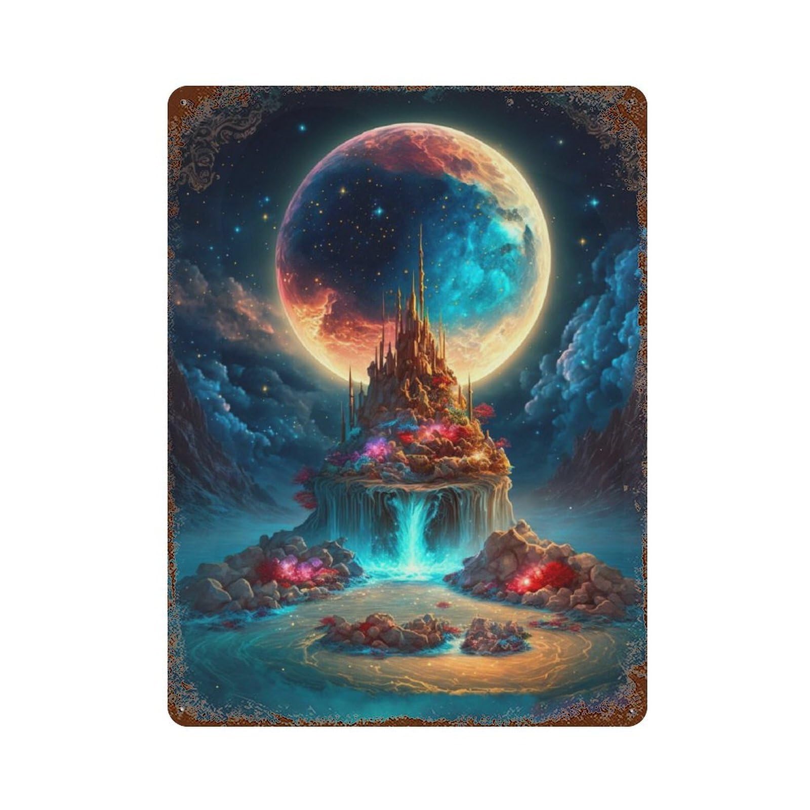 Fantasy Castle in The Sky Decorative Tin Sign 15.7"x11.8", Ideal for Garage, Bar And Workshop Decor