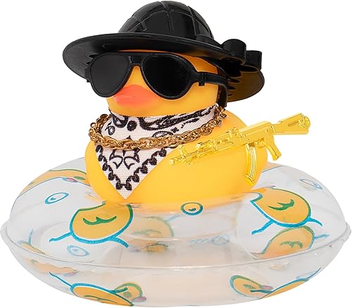 wonuu Decoración de pato de goma para automóvil, accesorios de decoración de tablero de instrumentos de pato vaquero occidental con mini anillo de