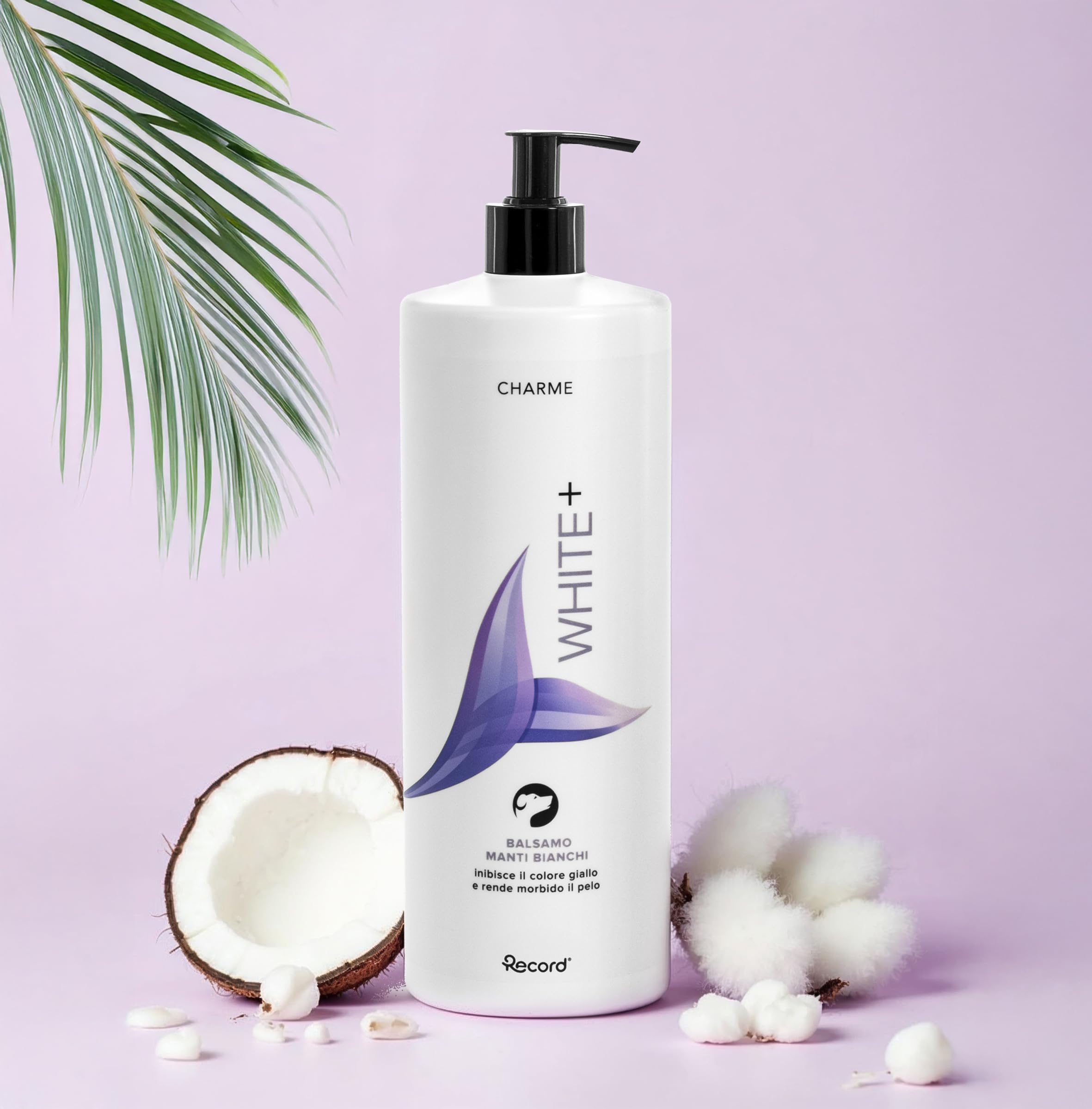 Record Charme White+ Feuchtigkeitsbalsam für Hunde, professioneller Conditioner mit Baumwollöl und Kokosnussöl, Anti-Gelb-Bleaching-Wirkung. Hergestellt in Italien, 1 L