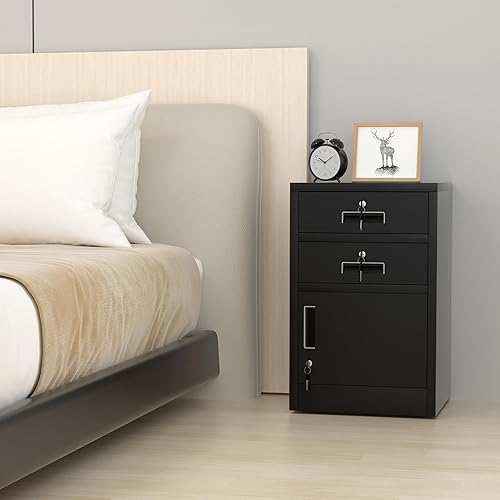 Miniatura 29 de Gabinete de almacenamiento de metal con cajones con cerradura para oficina en casa, dormitorio, sala de estar (blanco) Negro -,Blanco