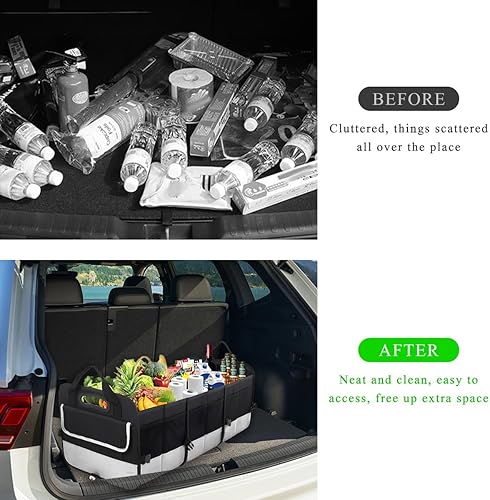 Miniatura 5 de Organizador grande para automóvil, organizador de maletero de almacenamiento elástico de 95 litros con compartimentos divididos, organizador fijo