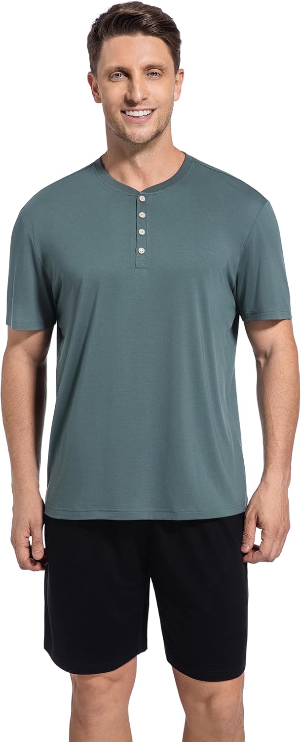 SlumberMee Mens Pajama Set Soft Cooling Viscose Summer Pjs Short Sleeve Sleepwear 2 Piece Crew Neck Loungewear with Pockets - Image 6