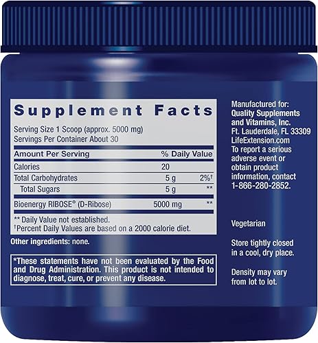 Miniatura 2 de Life Extension D-Ribosa en polvo – Para el manejo de la energía y el corazón – Suplemento de salud muscular después del ejercicio – Vegetariano, sin