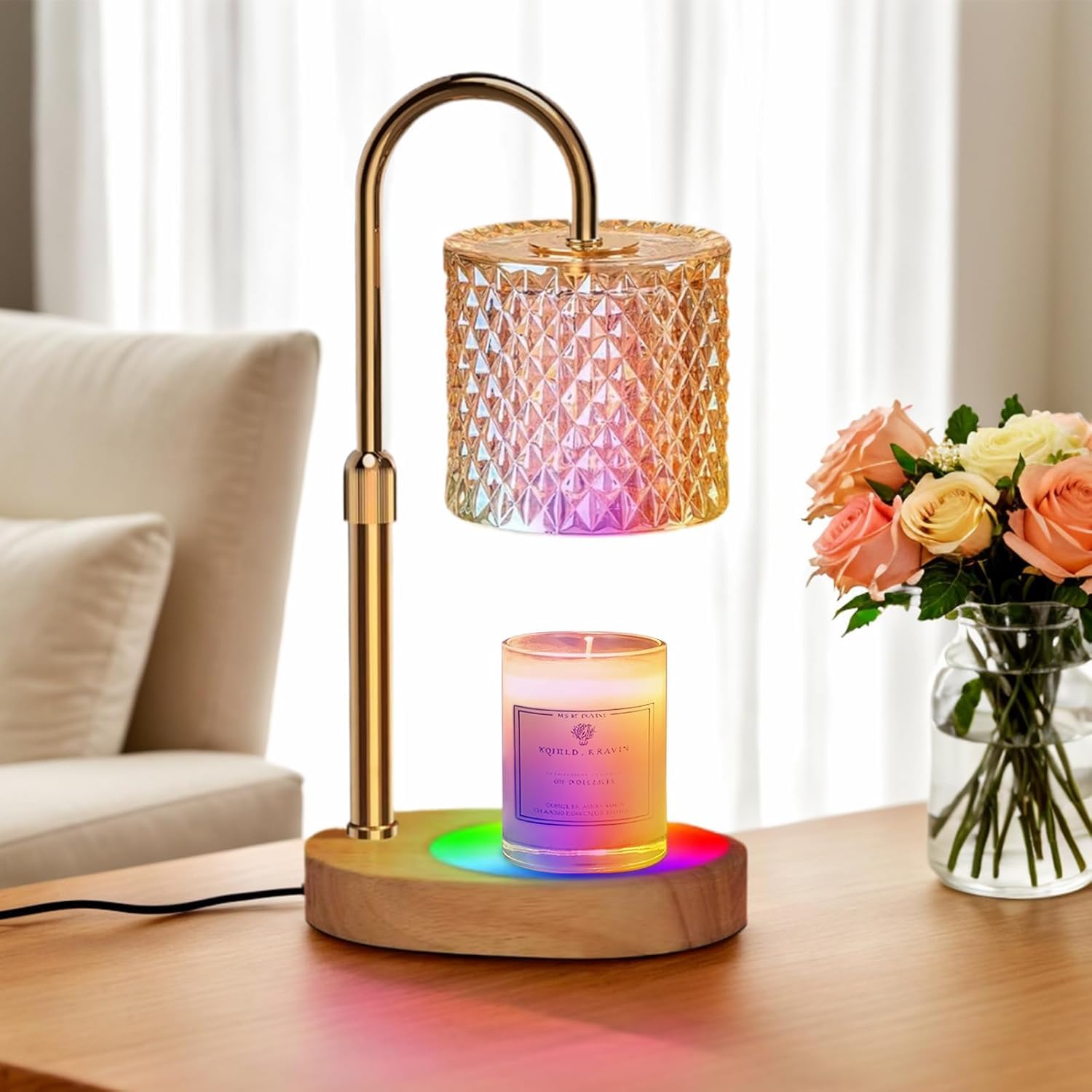 Lukasa Candle Warmer Lamp，Dynamic 7-Color Lamp Base - with Timer & Dimmer, Adjustable Height, 2 Bulbs,Women Gifts, Candle Warmer, Ideal Gifts for Mom, (Mothers Day) Home Vintage Decor