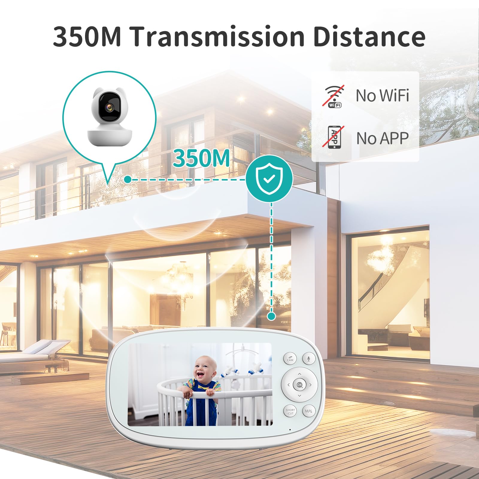 Babyphone con fotocamera, 5,5 pollici, 1080P IPS Baby Monitor con batteria da 5000 mAh, tracking mobile, allarme di sicurezza, visione notturna HD, modalità VOX, zoom 5x, audio a 2 vie
