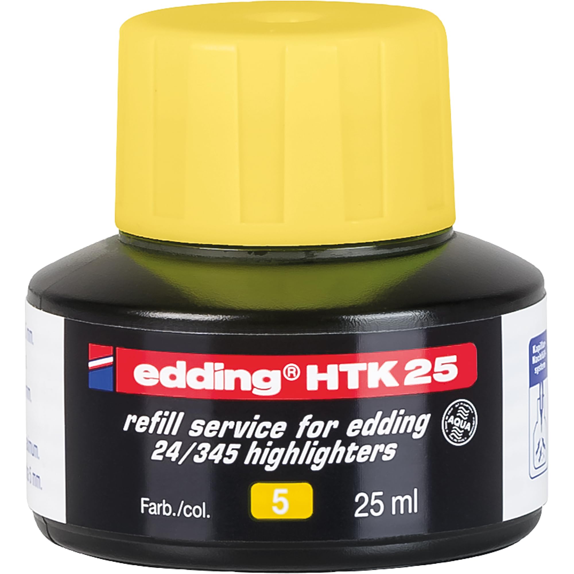 edding HTK 25 Refill Ink - Yellow - 25 ml - with Capillary System, Ideal for Clean and uncomplicated refilling of edding highlighters e-345 and e-24
