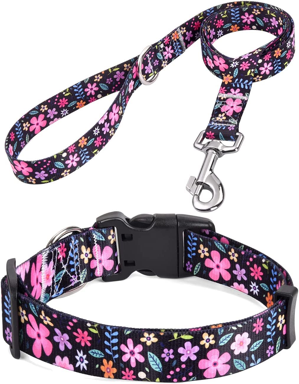 HQYDDMI Dog Collar and Leash Set for Small Dogs Cats, with Soft Comfortable Adjustable Floral Pattern for Puppy and Small Dogs (XS)